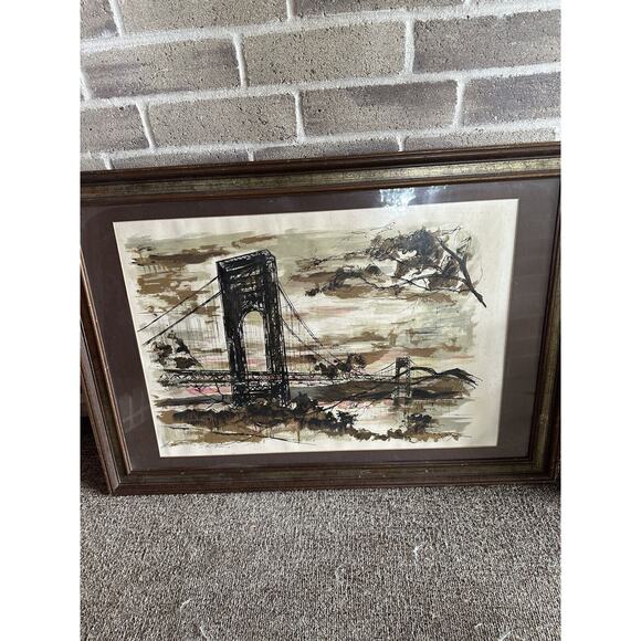 John Haymson “George Washington Bridge In The Evening” Framed, Matted Print